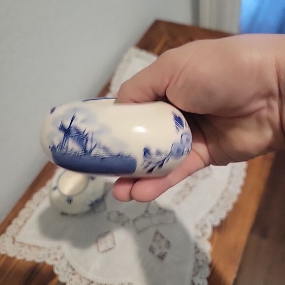 Pair Vtg Dutch Delft Blue Floral Tealight Candle Holders Holland Heart & Round - Picture 6 of 16